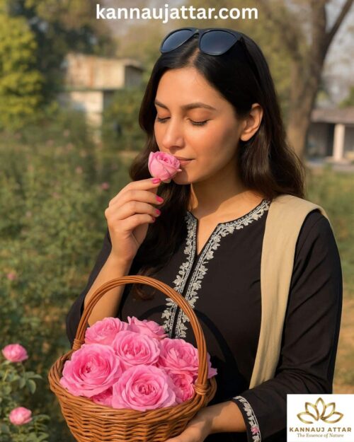 Smelling Rose Flowers - Kannauj Attar Farms